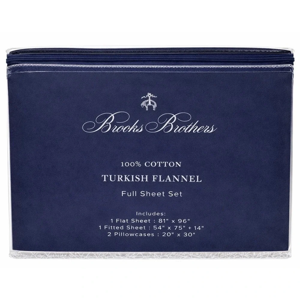 New Brooks Brothers Luxury Turkish Cotton Flannel Sheet Set Gray White Size Full